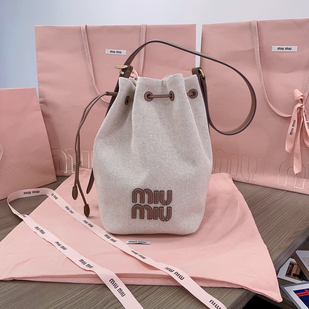 Miu Miu 5BE089 medium canvas bucket bag M1