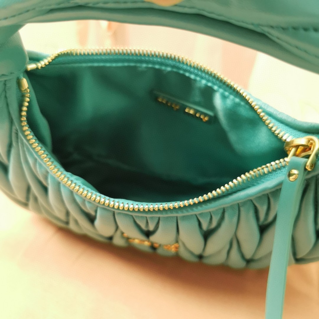 Miu Miu 5BC125 Wander matelasse nappa leather hobo bag blue M1