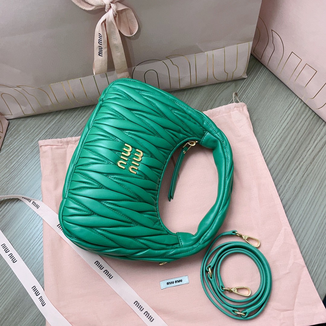 Miu Miu 5BC125 Wander matelasse nappa leather hobo bag mango M1
