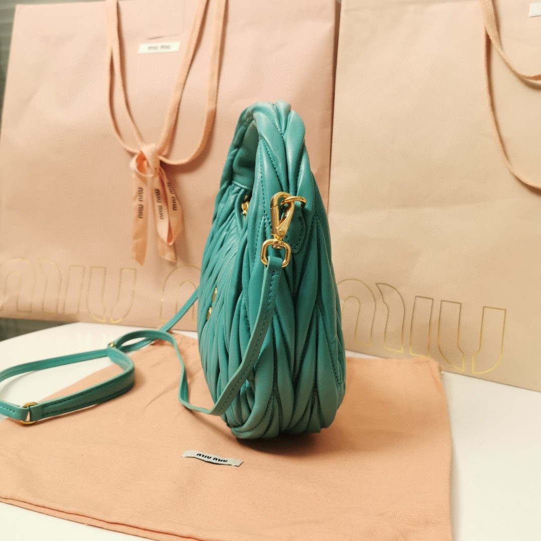 Miu Miu 5BC125 Wander matelasse nappa leather hobo bag blue M1