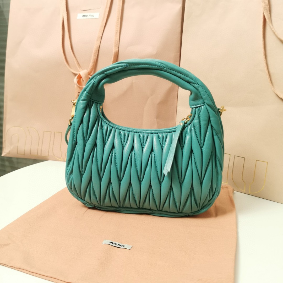 Miu Miu 5BC125 Wander matelasse nappa leather hobo bag blue M1