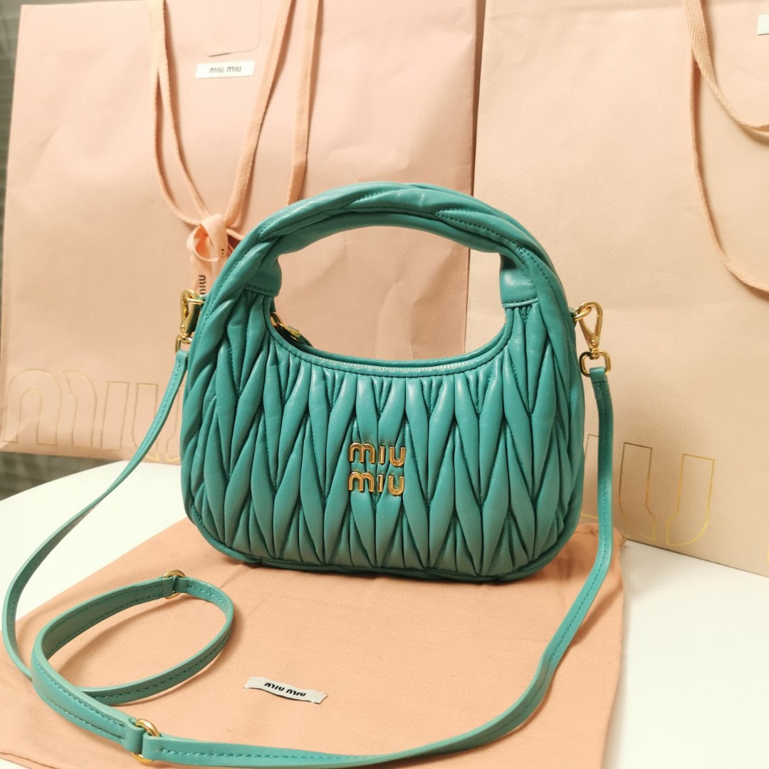 Miu Miu 5BC125 Wander matelasse nappa leather hobo bag blue M1