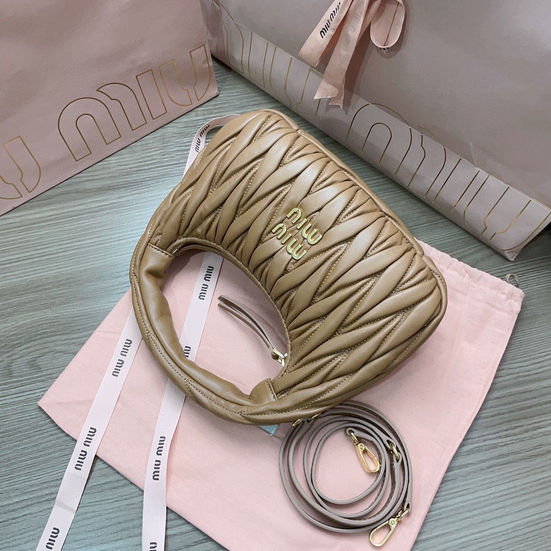 Miu Miu 5BC125 Wander matelasse nappa leather hobo bag caramel M1