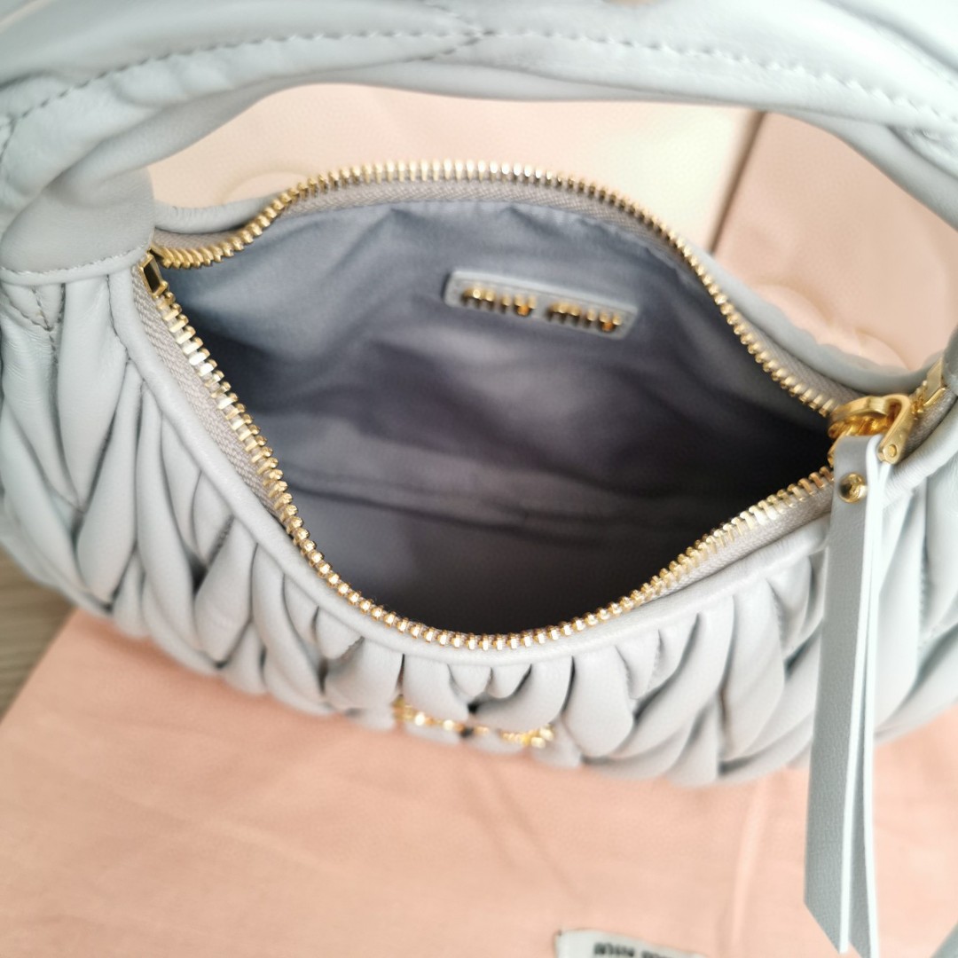 Miu Miu 5BC125 Wander matelasse nappa leather hobo bag cornflower M1