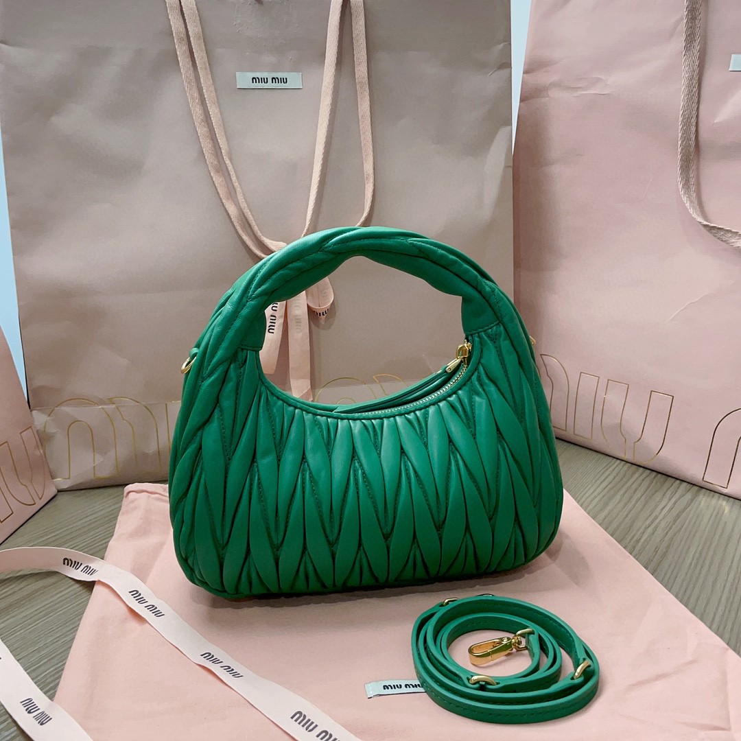 Miu Miu 5BC125 Wander matelasse nappa leather hobo bag mango M1