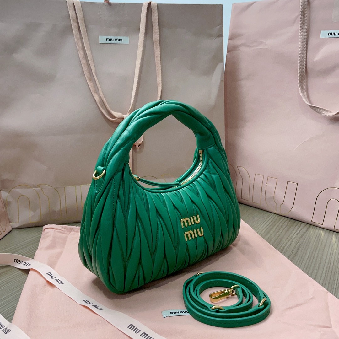 Miu Miu 5BC125 Wander matelasse nappa leather hobo bag mango M1