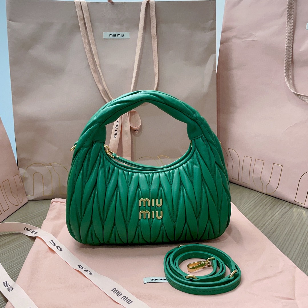 Miu Miu 5BC125 Wander matelasse nappa leather hobo bag mango M1