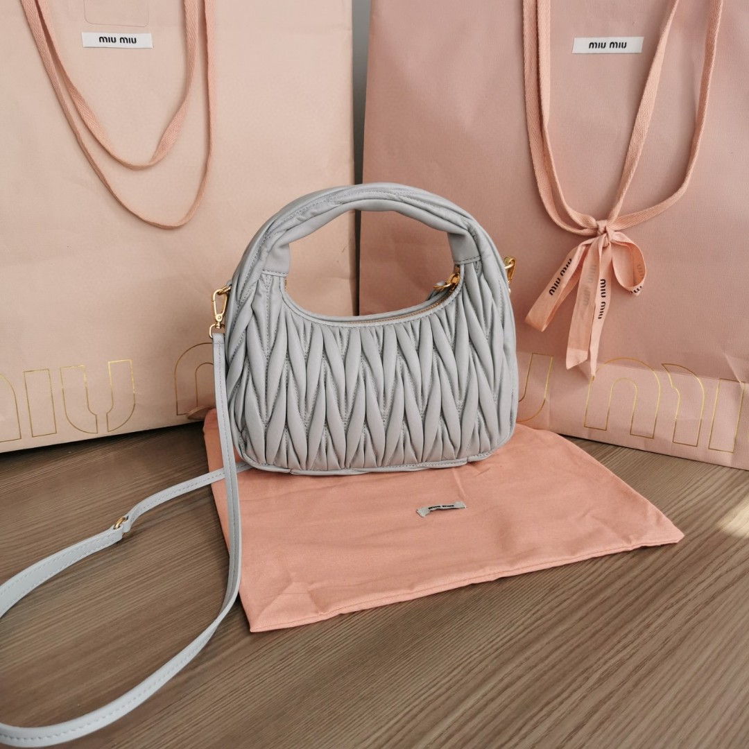 Miu Miu 5BC125 Wander matelasse nappa leather hobo bag cornflower M1