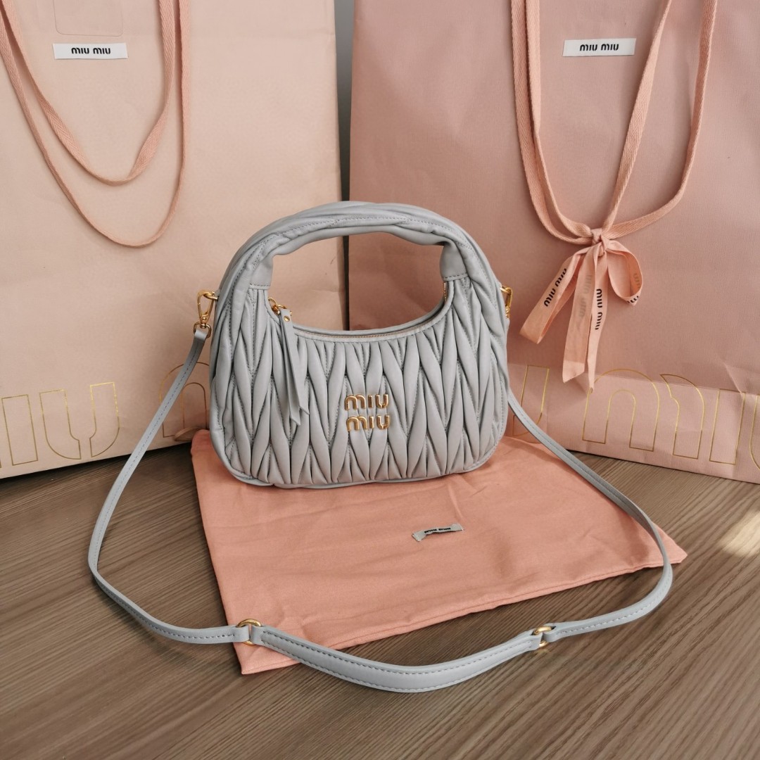 Miu Miu 5BC125 Wander matelasse nappa leather hobo bag cornflower M1