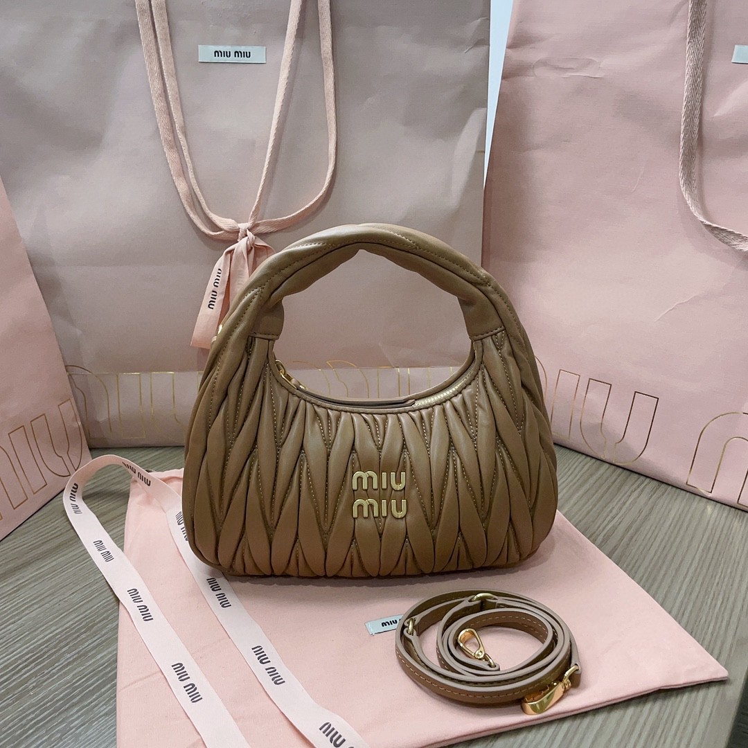 Miu Miu 5BC125 Wander matelasse nappa leather hobo bag caramel M1