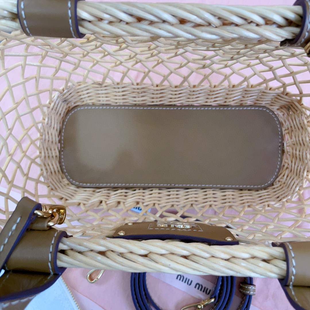 Miu Miu 5BA286 Woven fabric handbag with leather trim M1