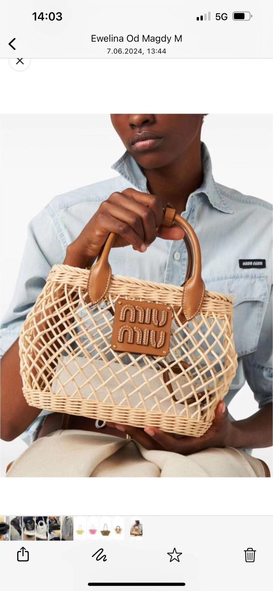 Miu Miu 5BA286 Woven fabric handbag with leather trim M1