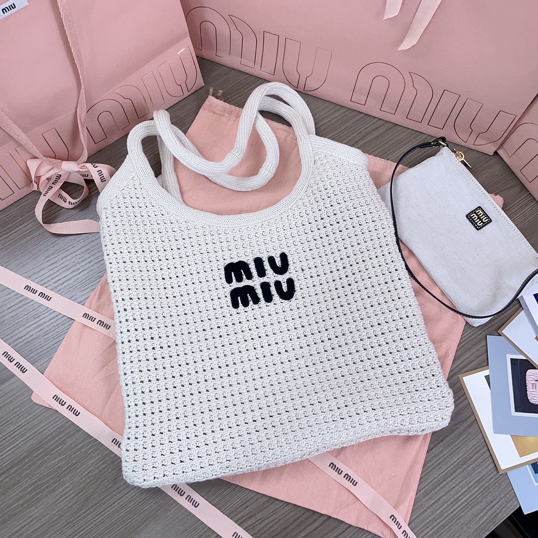 Miu Miu 5BG231_2CQY_F0N13_V_MRO Raffia-effect yarn and cotton tote bag M1