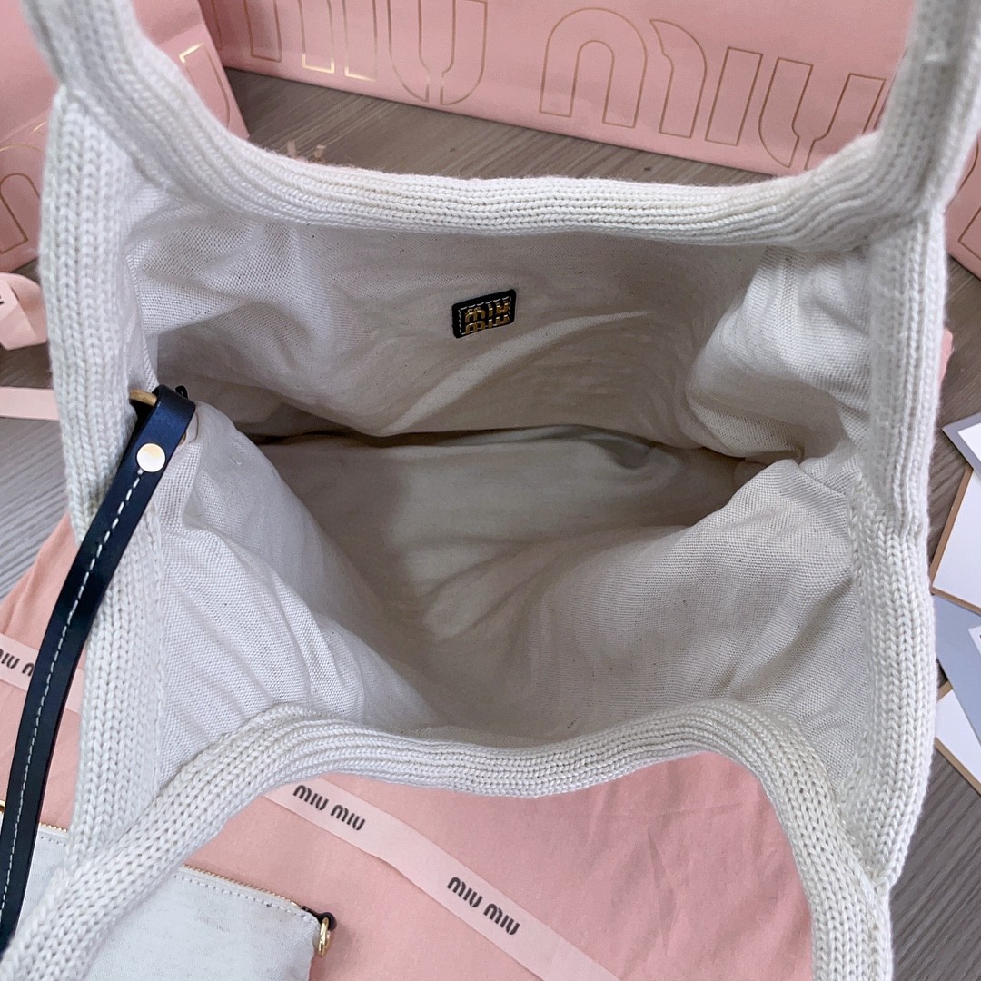 Miu Miu 5BG231_2CQY_F0N13_V_MRO Raffia-effect yarn and cotton tote bag M1