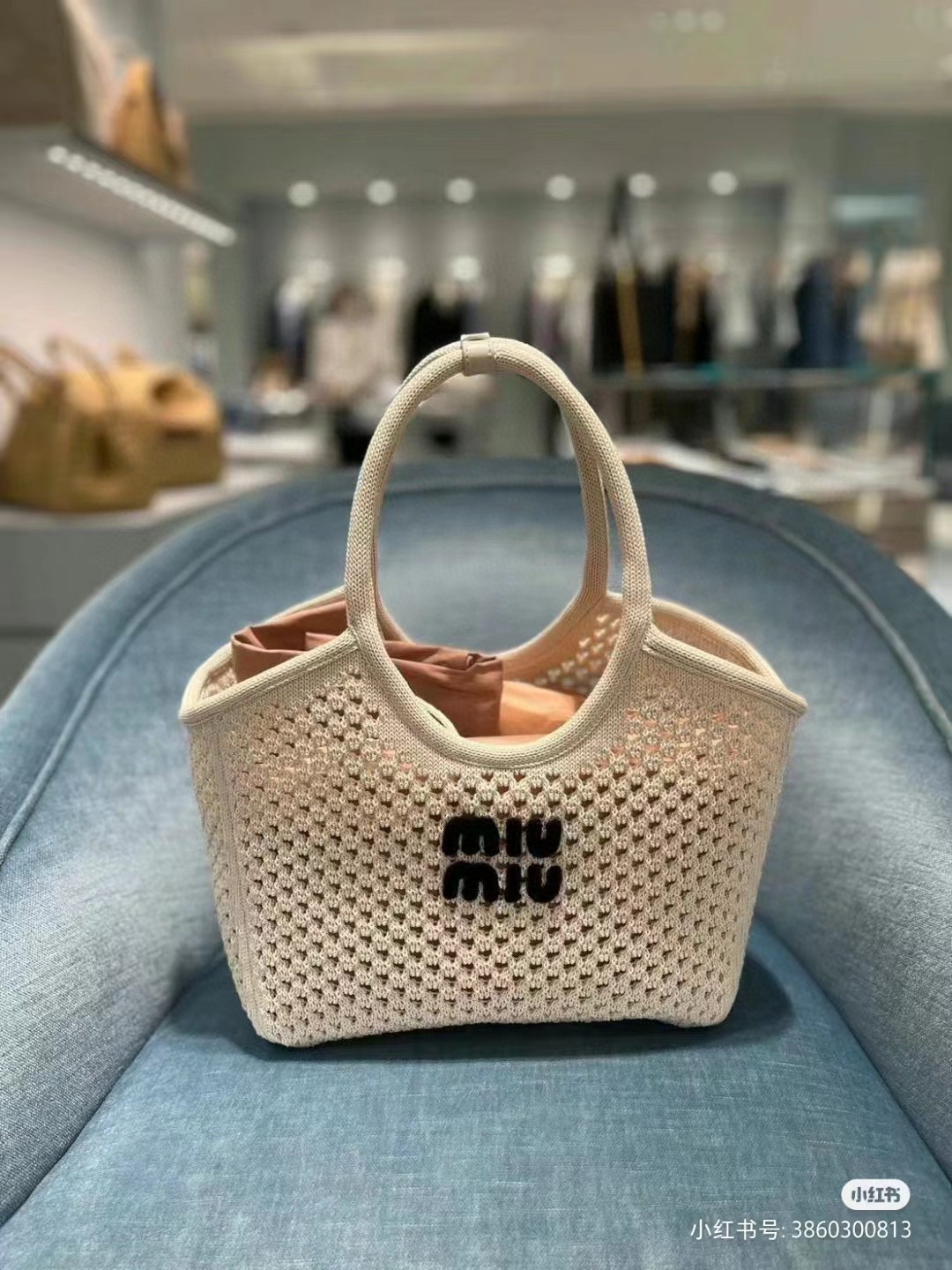 Miu Miu 5BG281_2F8E_F0N13_V_OOO IVY mesh cotton bag Chalk White/Black M1