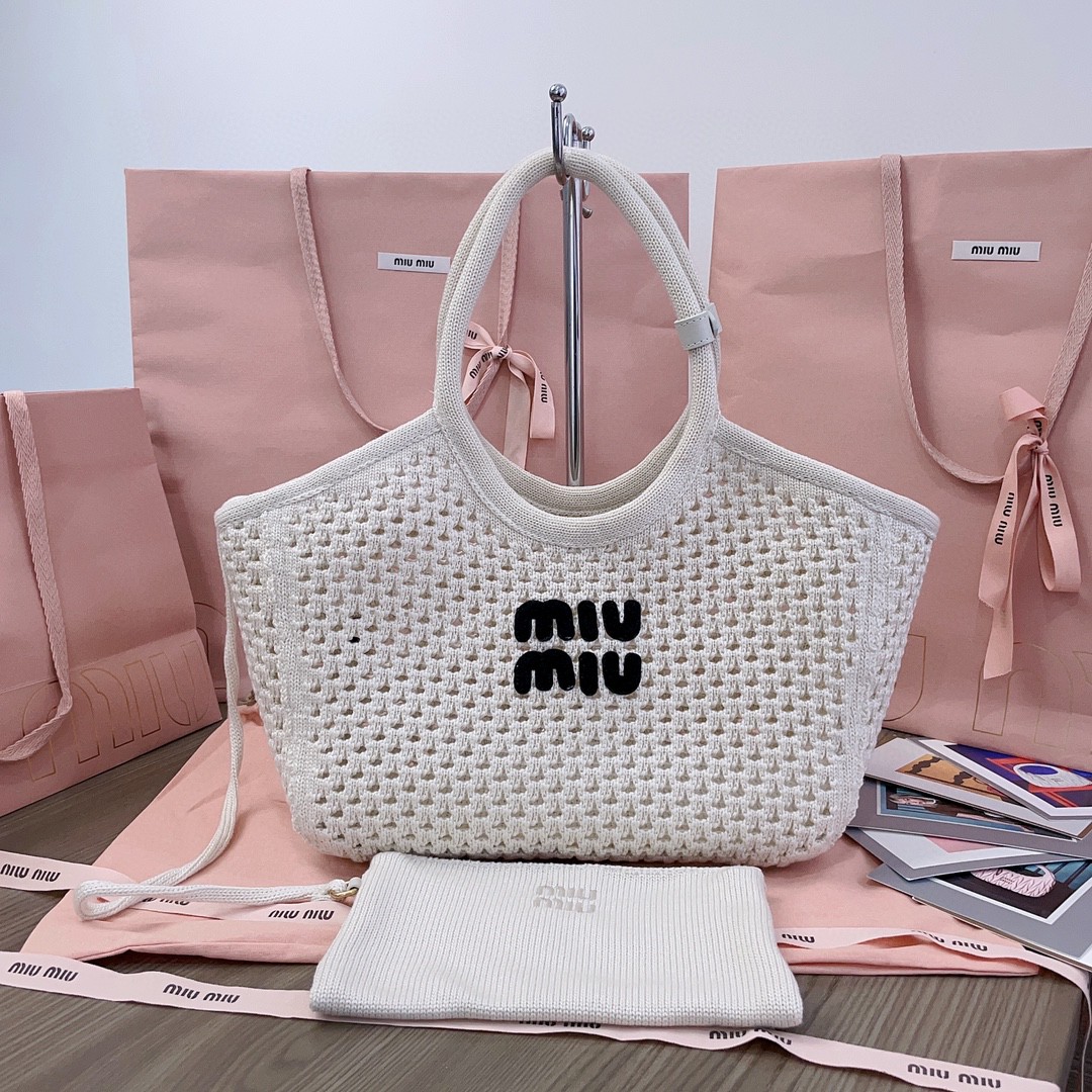 Miu Miu 5BG281_2F8E_F0N13_V_OOO IVY mesh cotton bag Chalk White/Black M1