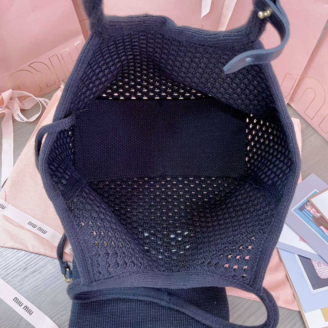 Miu Miu 5BG281_2F8E_F0N12_V_OOO IVY mesh cotton bag Black/Chalk White M1