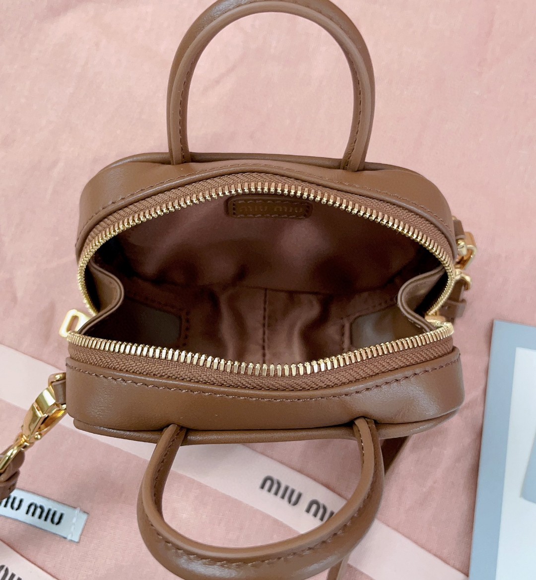Miu Miu 5NR020 Leather micro bag caramel M1
