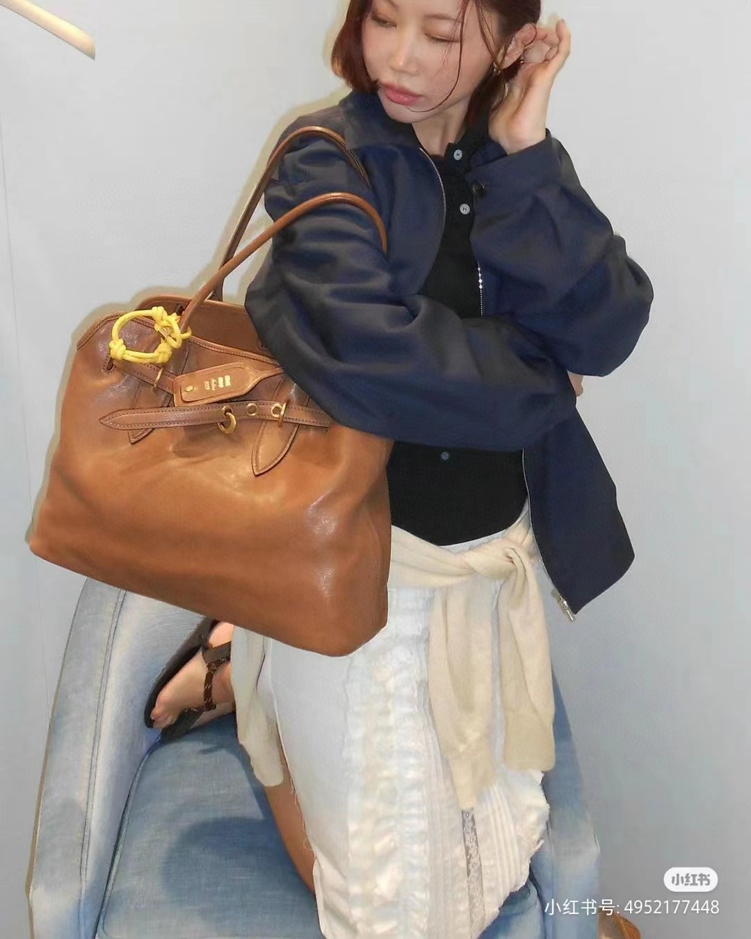 Miu Miu 5BG291 Aventure nappa leather bag oak M1