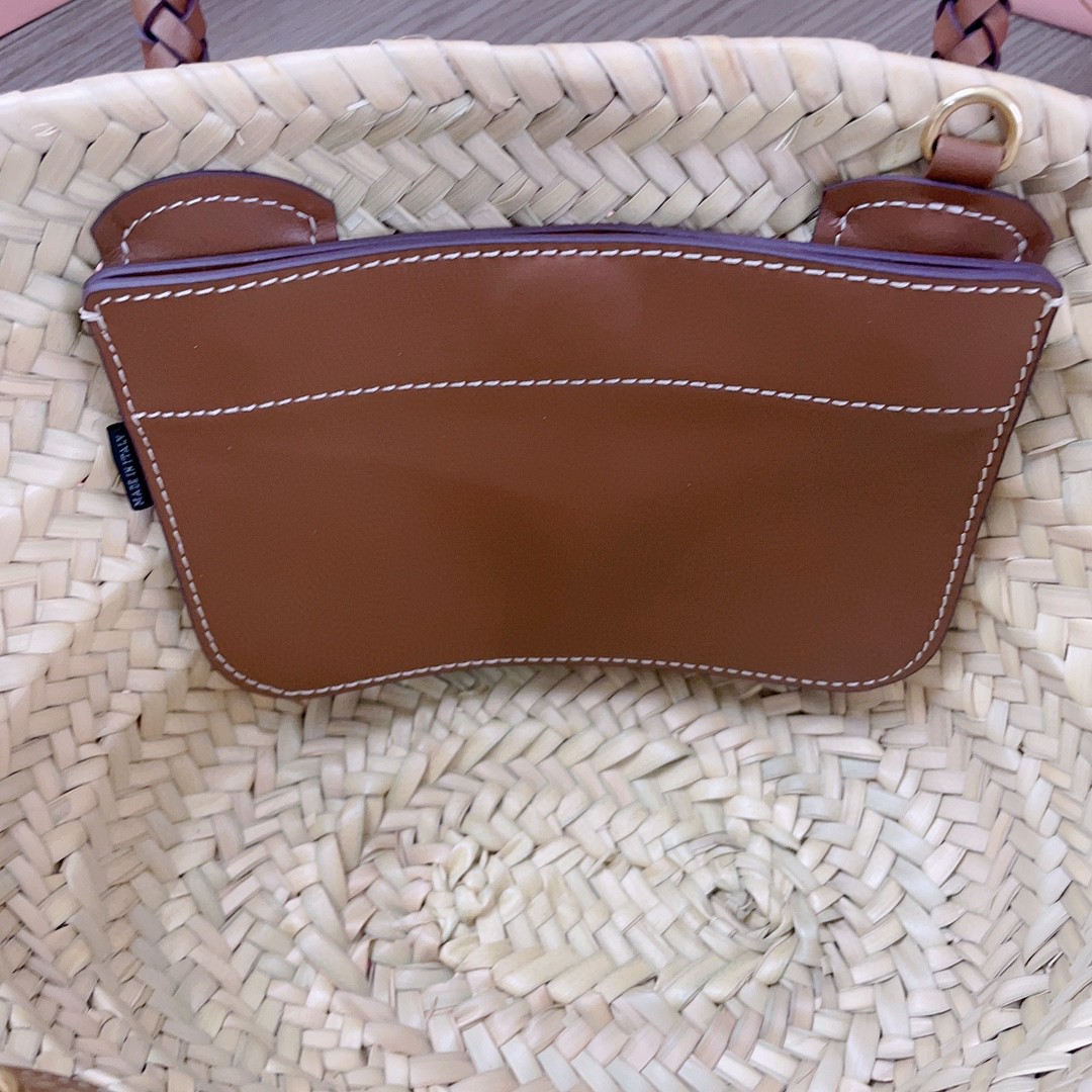 Miu Miu 5BG273_2DDH_F0A5T_V_OOO Woven fabric tote bag Beige/Cognac M1