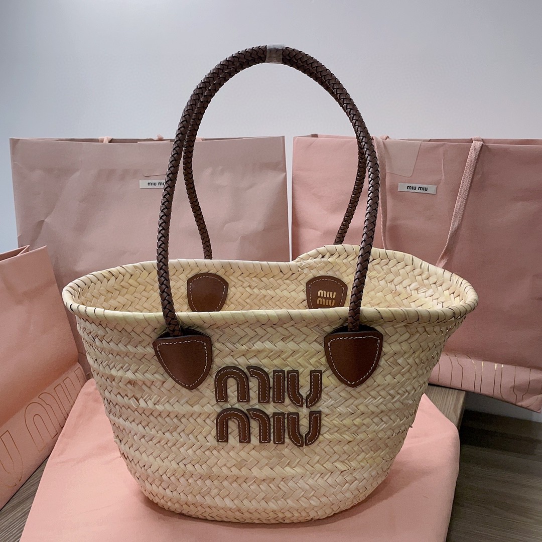 Miu Miu 5BG206_2DDH_F0A5T_V_SLO Palmetto tote bag Beige/Cognac M1