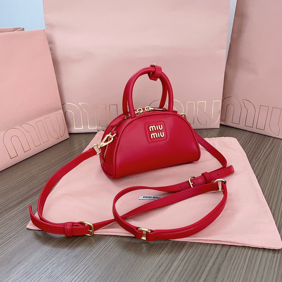 Miu Miu 5BP085 Schwarz Henkeltasche Aus Leder red M1