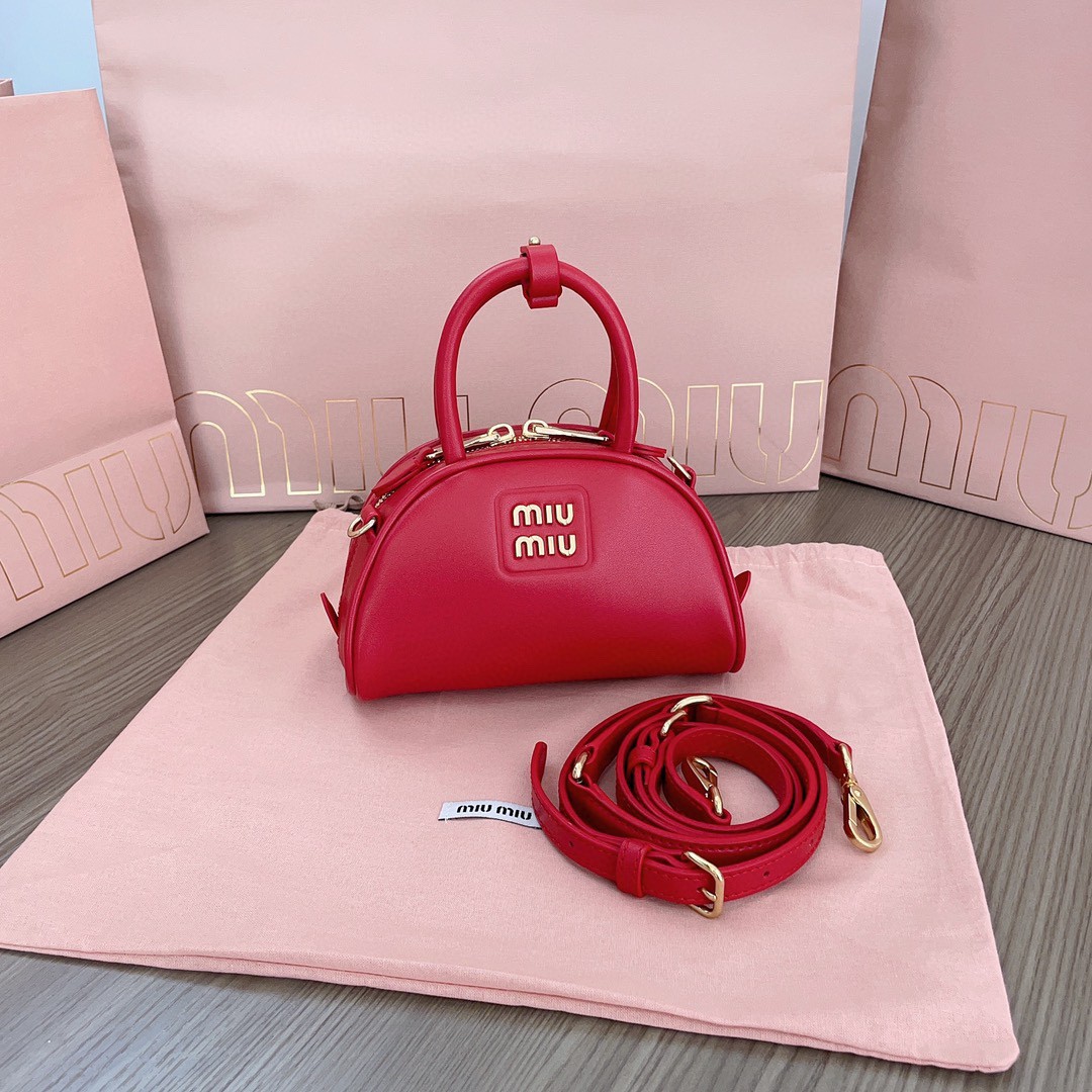 Miu Miu 5BP085 Schwarz Henkeltasche Aus Leder red M1