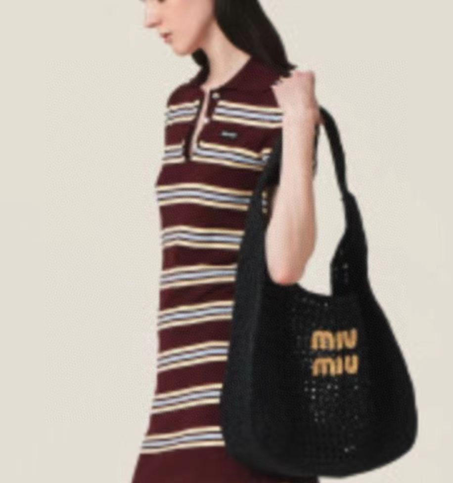 Miu Miu Woven fabric hobo bag 5BC116 black M1