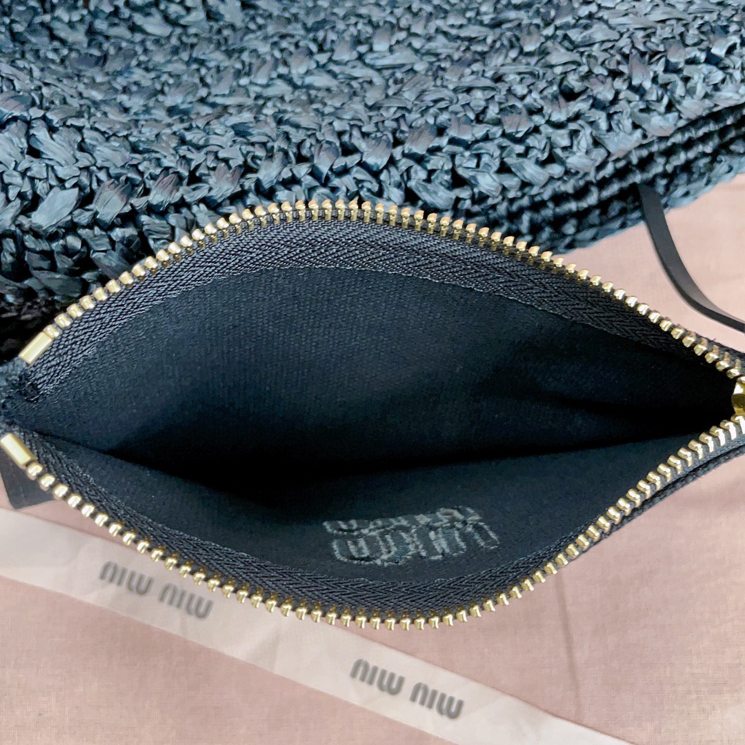 Miu Miu Woven fabric hobo bag 5BC116 black M1