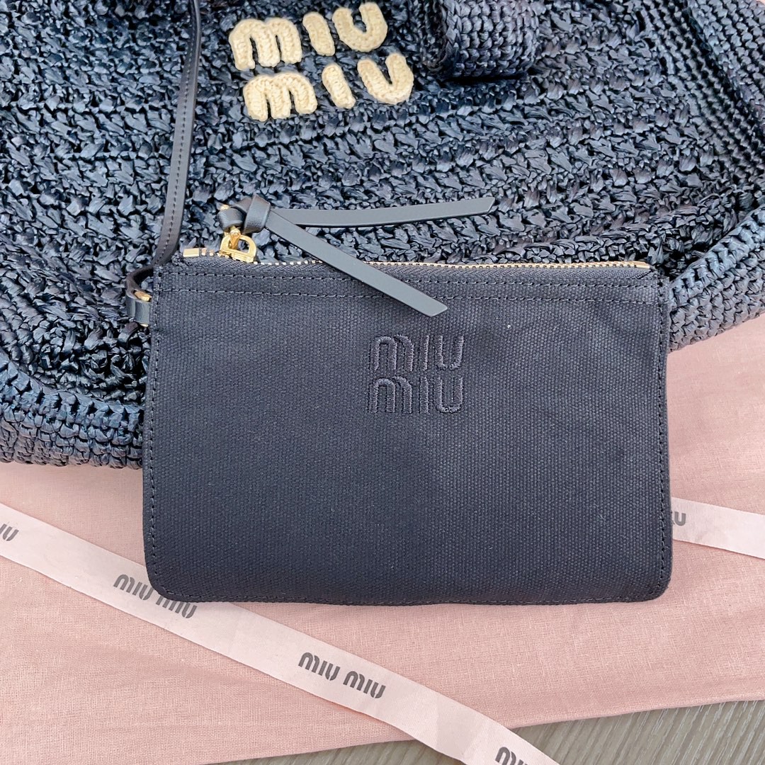 Miu Miu Woven fabric hobo bag 5BC116 black M1