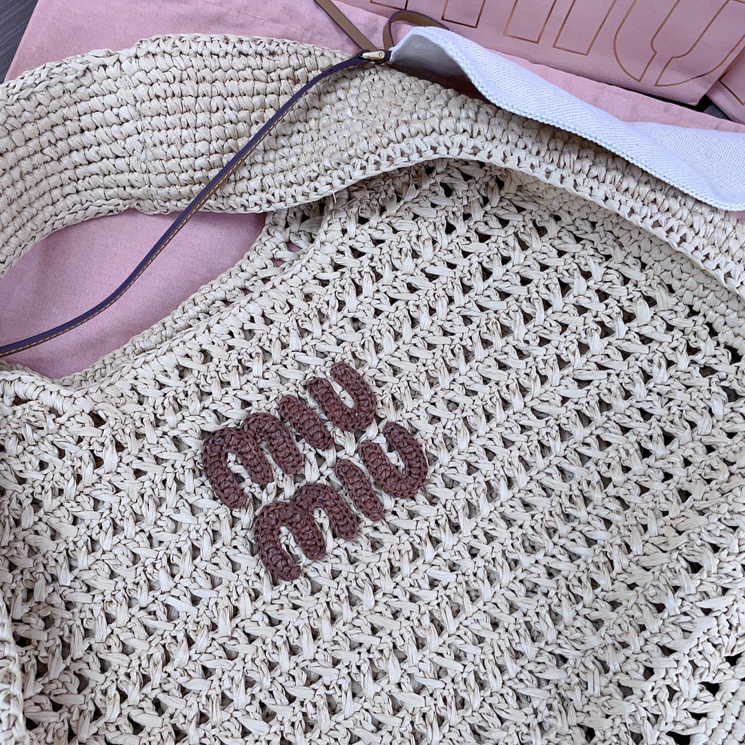 Miu Miu Woven fabric hobo bag 5BC116 gray M1