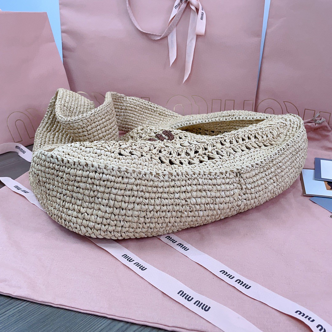 Miu Miu Woven fabric hobo bag 5BC116 gray M1