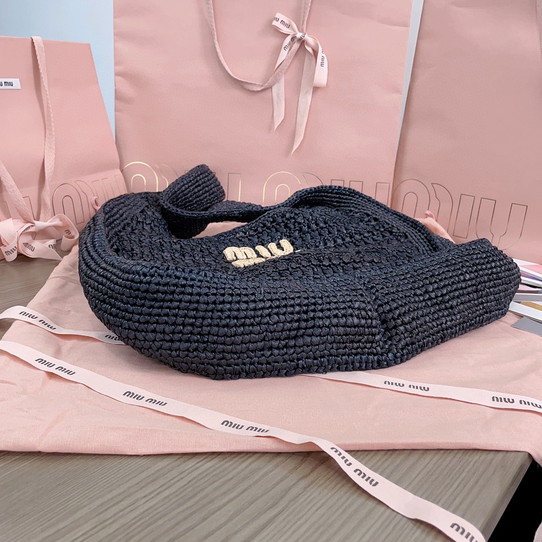 Miu Miu Woven fabric hobo bag 5BC116 black M1