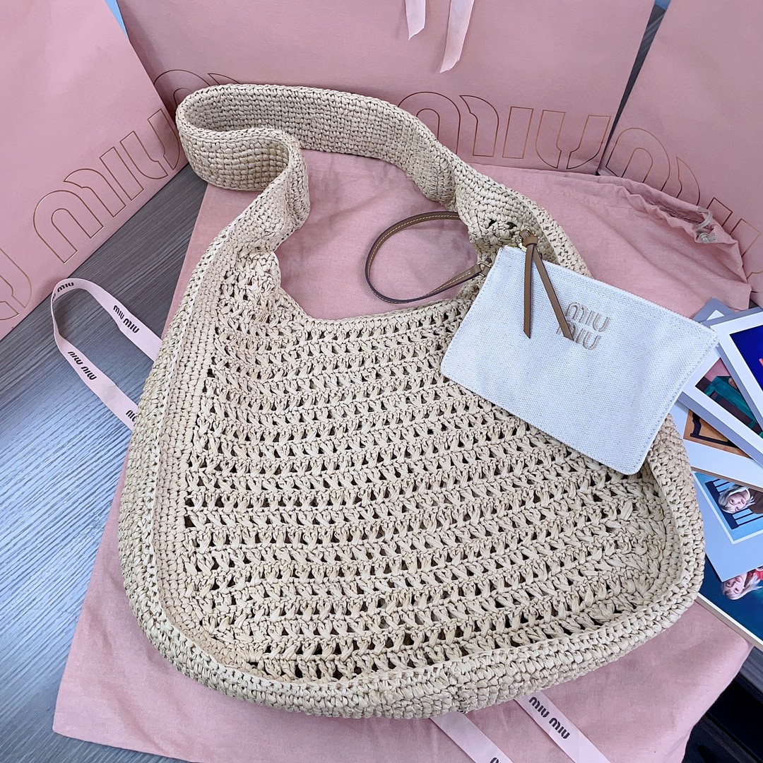 Miu Miu Woven fabric hobo bag 5BC116 gray M1