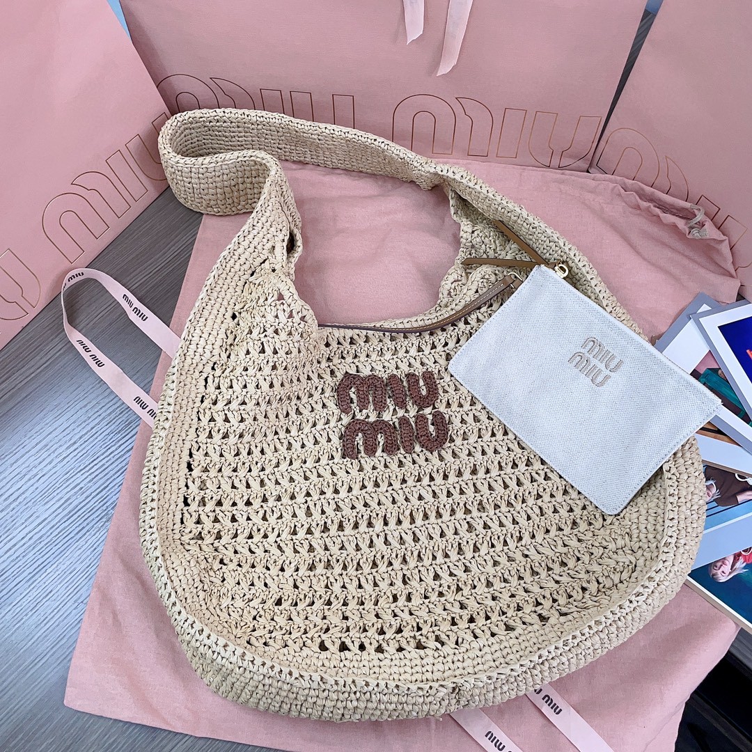 Miu Miu Woven fabric hobo bag 5BC116 gray M1