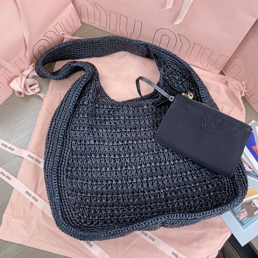 Miu Miu Woven fabric hobo bag 5BC116 black M1