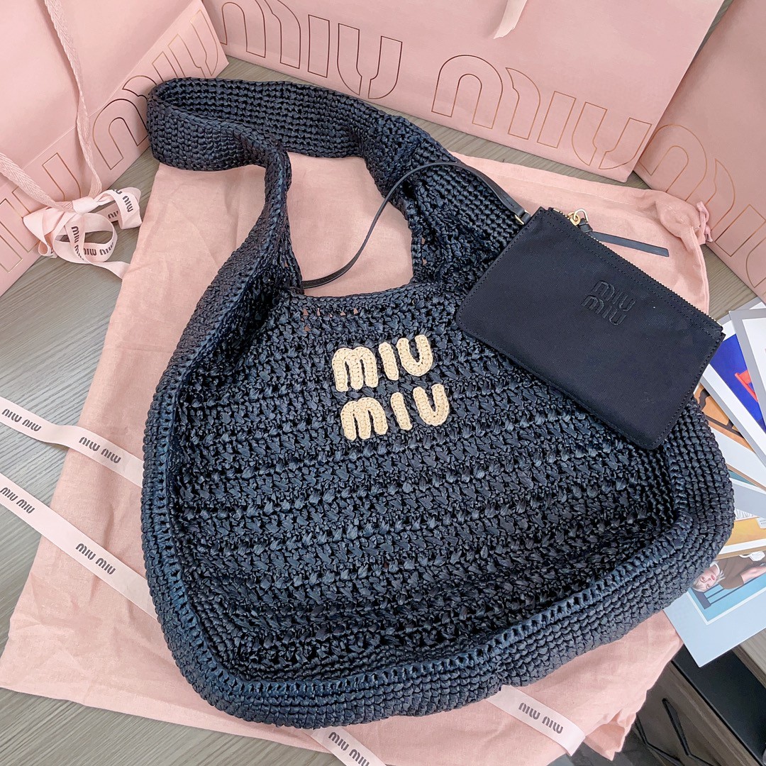 Miu Miu Woven fabric hobo bag 5BC116 black M1