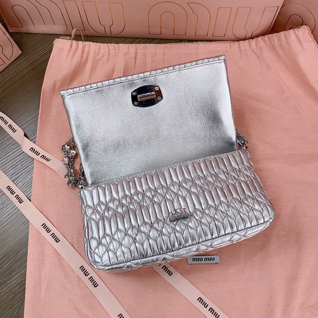 Miu Miu 5BD417 silver leather shoulder bag M1