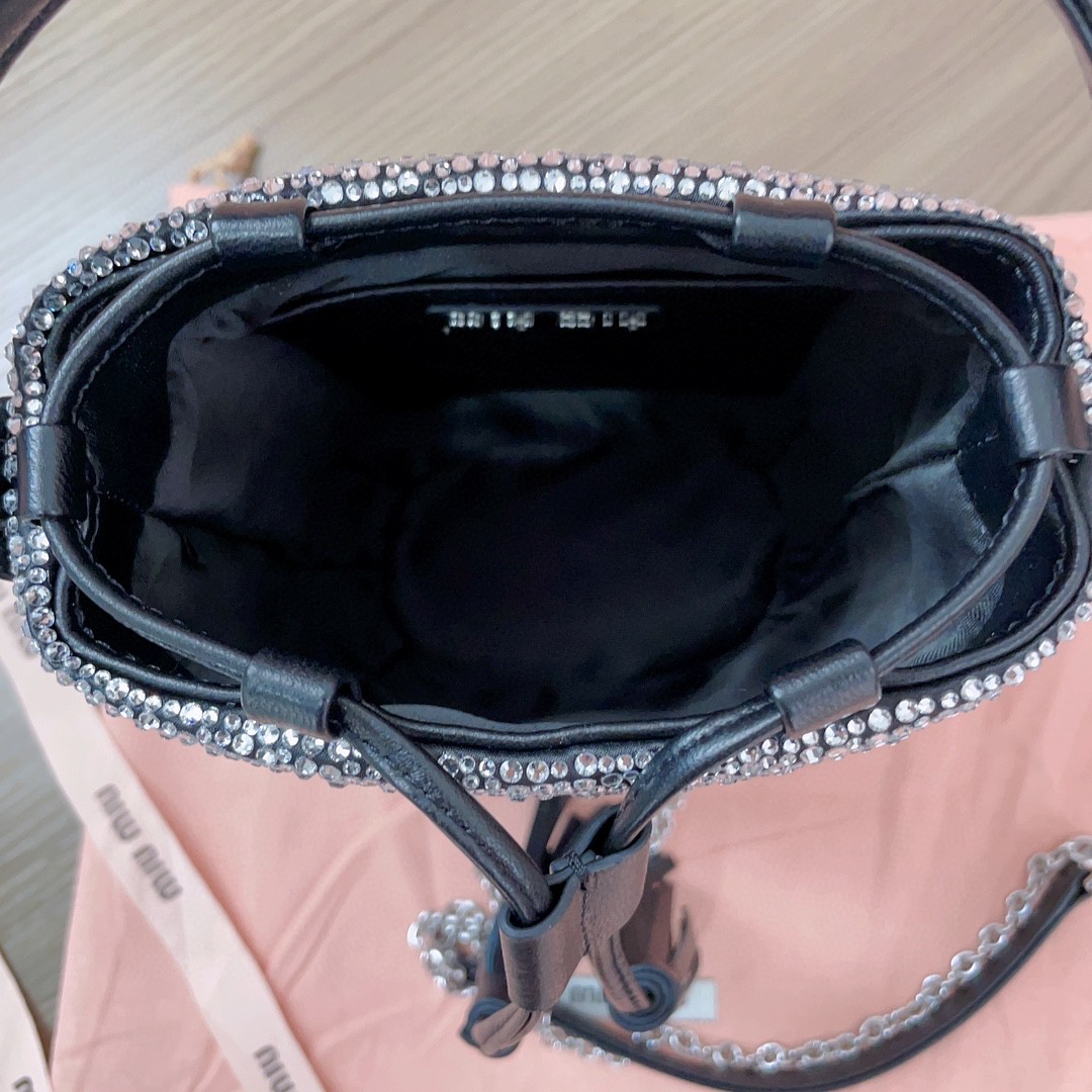 Miu Miu 5BE085 Glass-Crystal Bucket Bag black M1