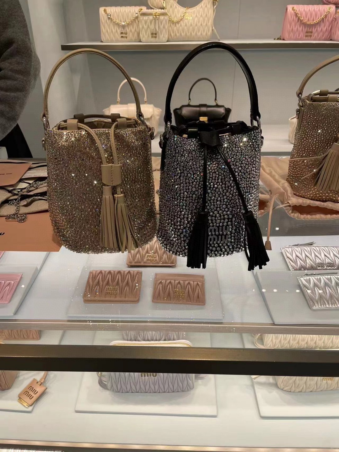 Miu Miu 5BE085 Glass-Crystal Bucket Bag black M1