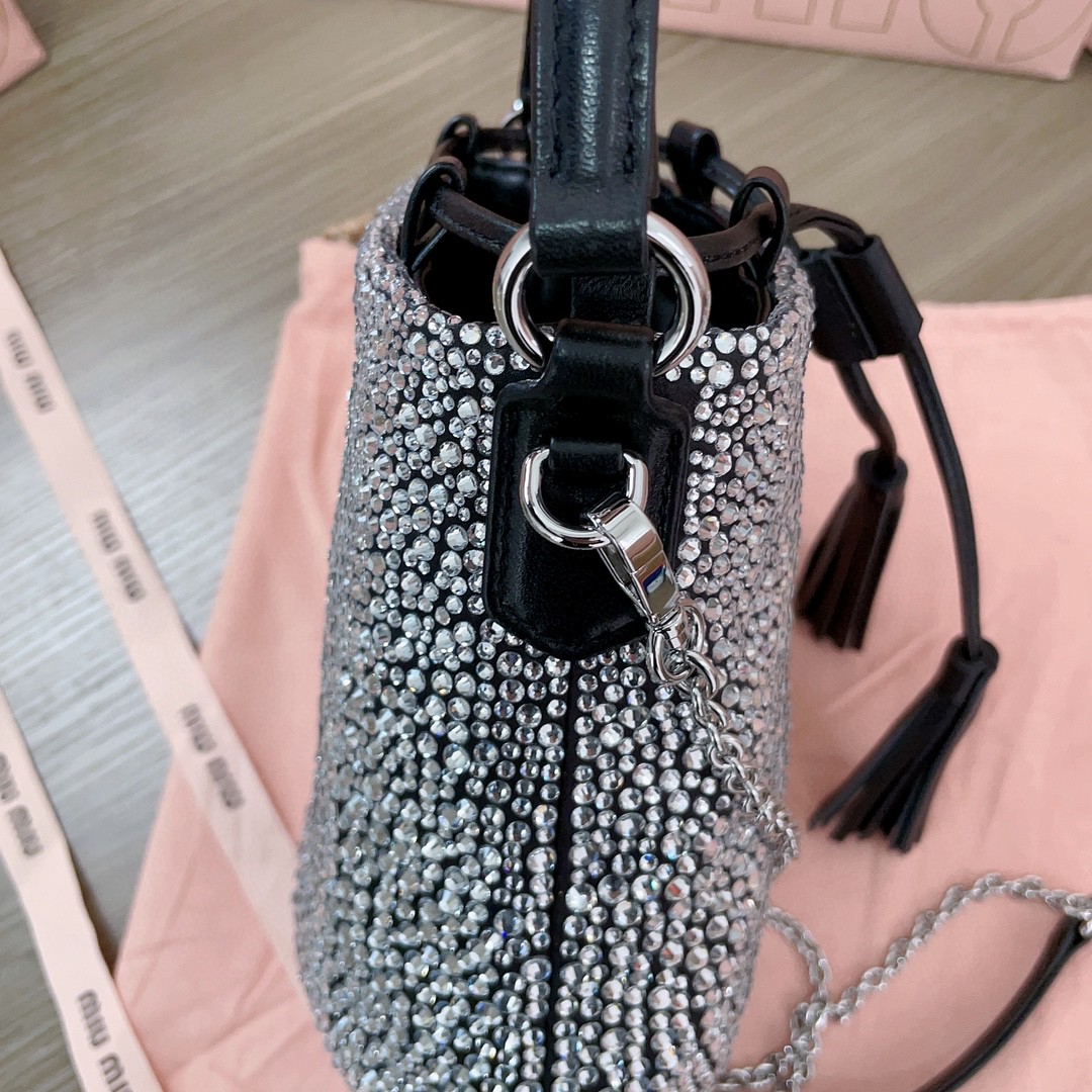 Miu Miu 5BE085 Glass-Crystal Bucket Bag black M1