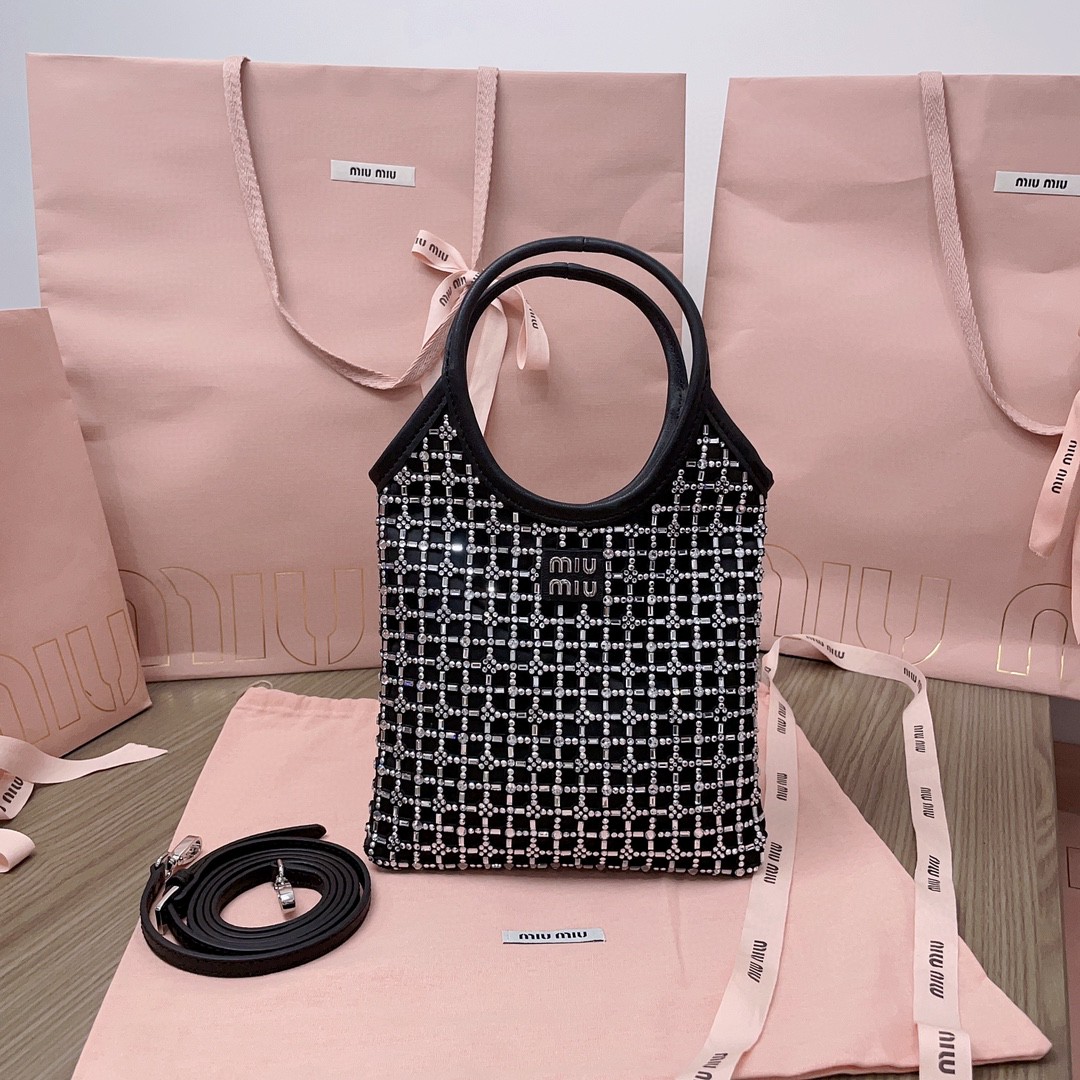 Miu Miu 5BA281 black Satin Handbag With Synthetic Crystals M1