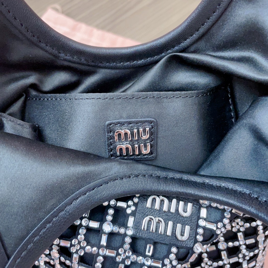 Miu Miu 5BA281 black Satin Handbag With Synthetic Crystals M1