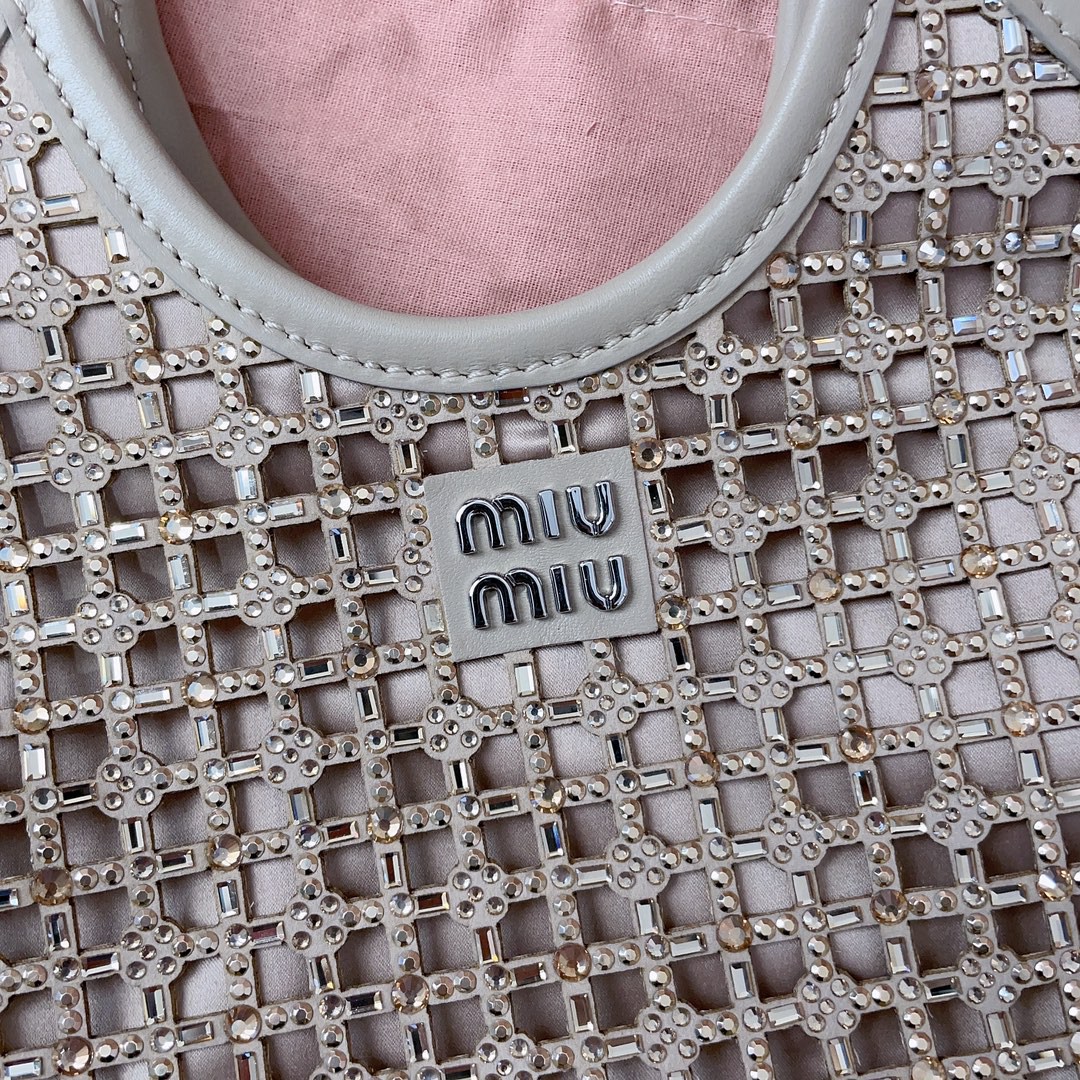 Miu Miu 5BA281 Sand Beige Satin Handbag With Synthetic Crystals M1