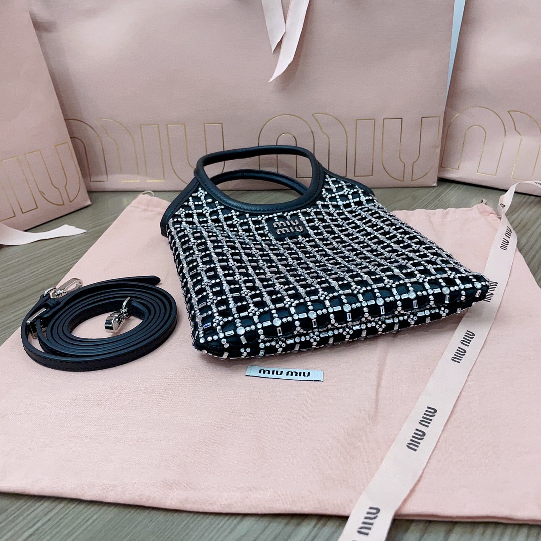 Miu Miu 5BA281 black Satin Handbag With Synthetic Crystals M1