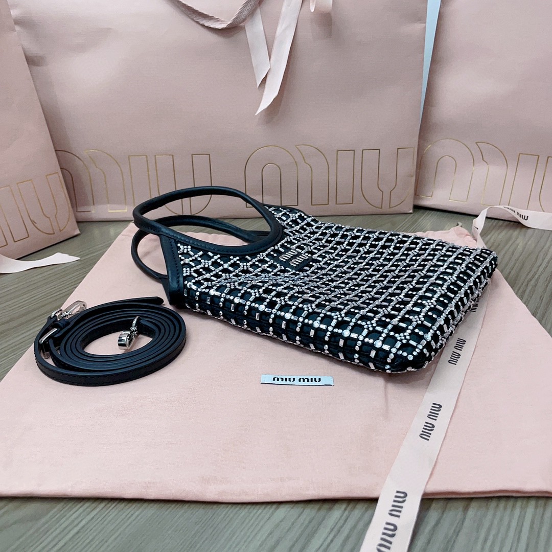 Miu Miu 5BA281 black Satin Handbag With Synthetic Crystals M1