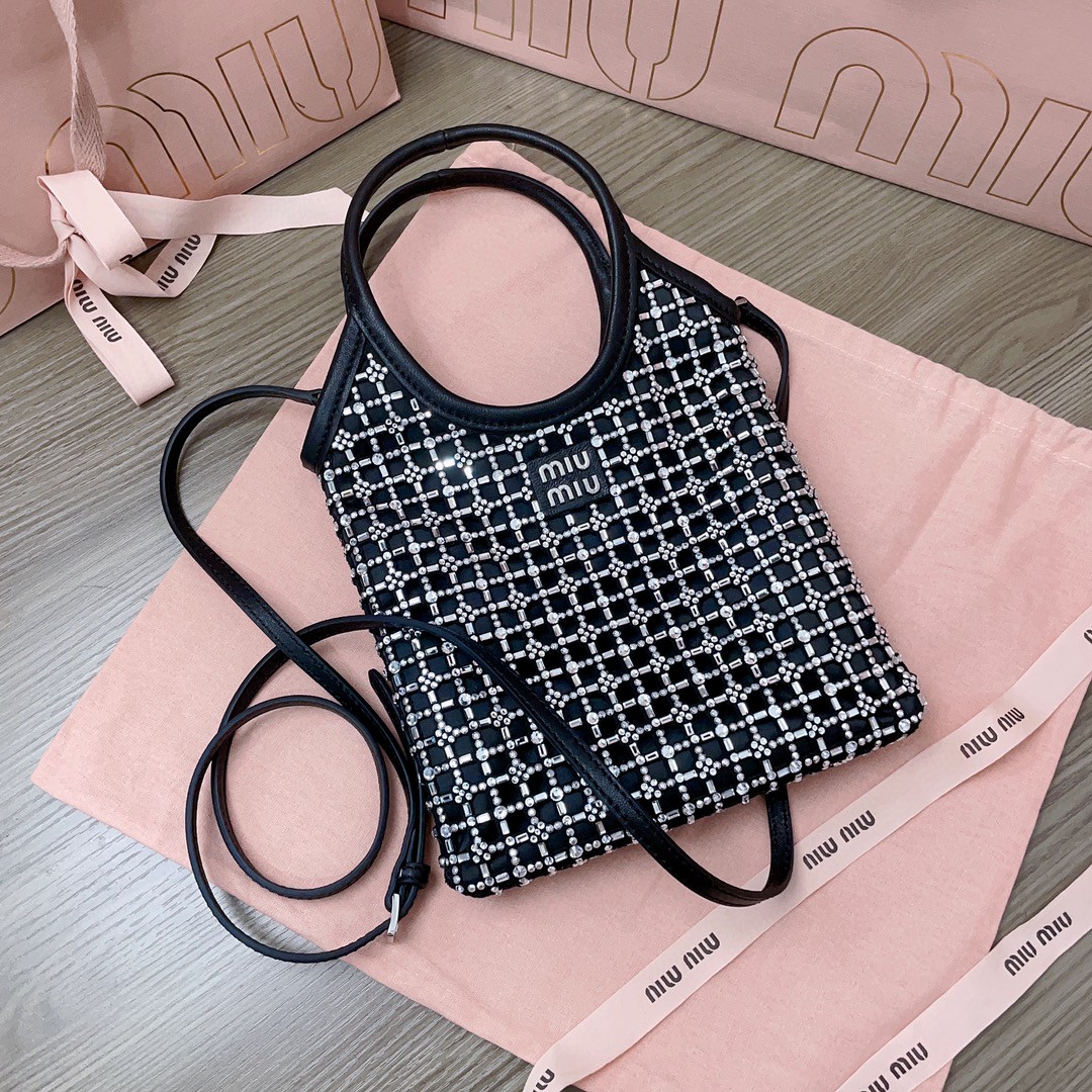 Miu Miu 5BA281 black Satin Handbag With Synthetic Crystals M1