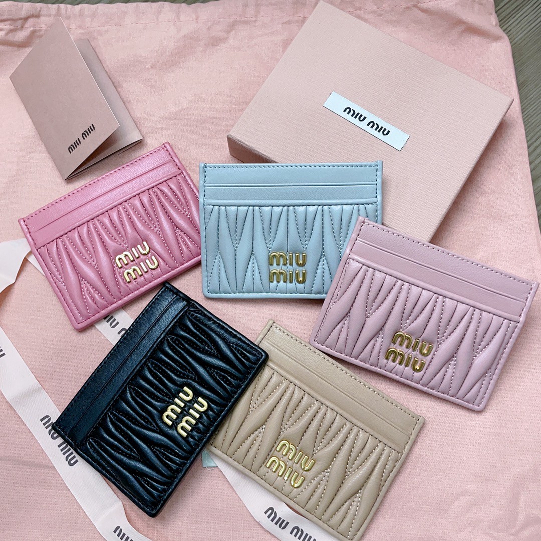Miu Miu Matelassé nappa leather card holder 5MC076 pink m1
