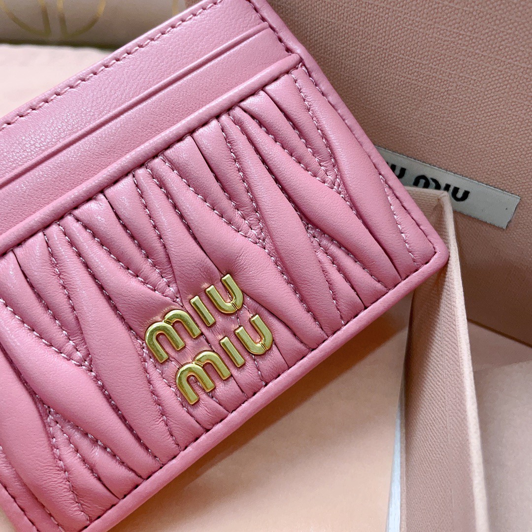 Miu Miu Matelassé nappa leather card holder 5MC076 pink m1
