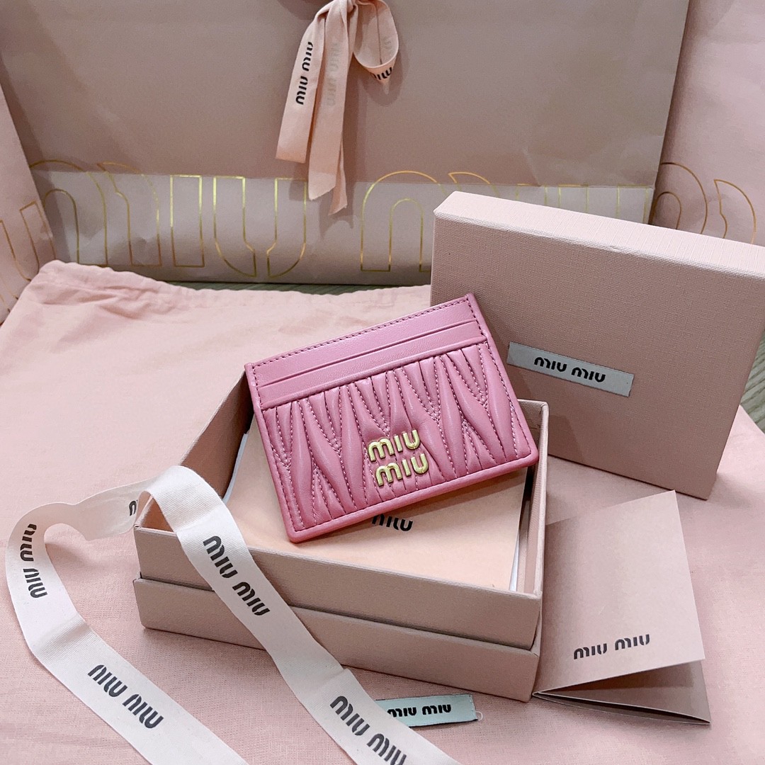 Miu Miu Matelassé nappa leather card holder 5MC076 pink m1